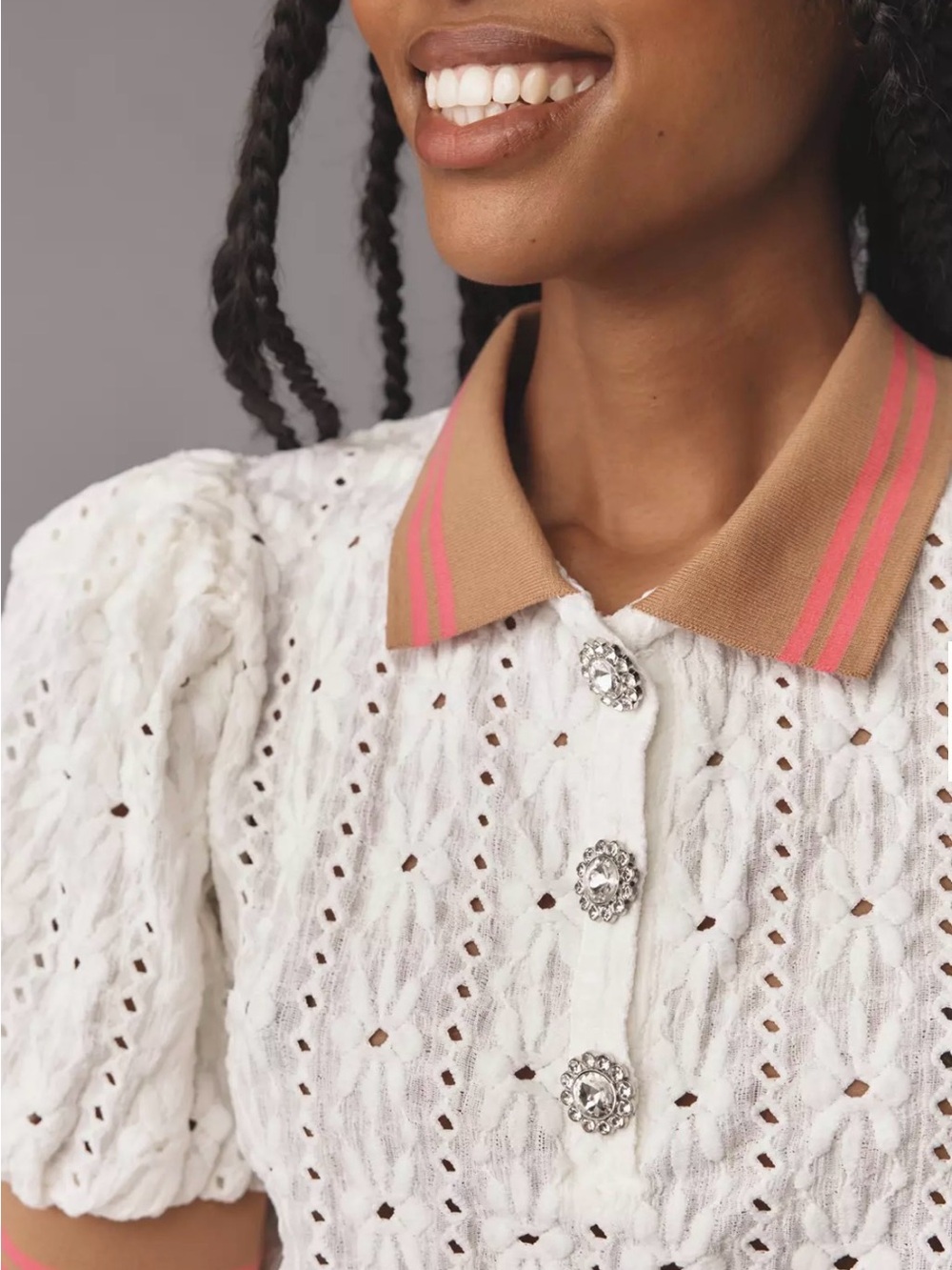 Maeve Puff-Sleeve Lace Polo Top Anthropologie Small - Picture 2 of 14